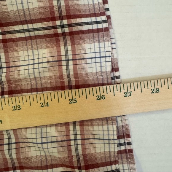 Banana Republic Men’s LS Button Up Shirt Epaulettes Burgundy Plaid - Picture 6 of 8